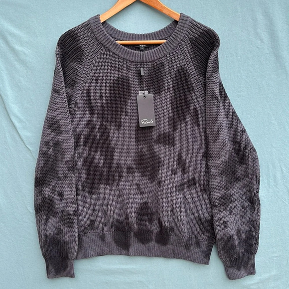 NWT Rails Venus Iron Black Tie Dye Cotton Cashmere Sweater L Pullover Ribbed - Picture 1 of 6